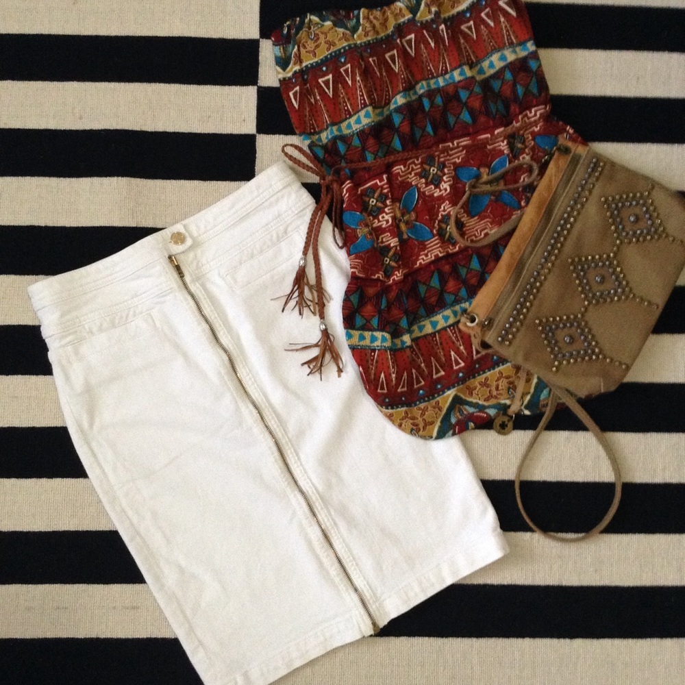 Perfect LN💥7FAM💥Gold Zip White Denim Pencil 27